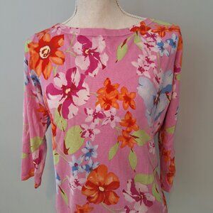 Lauren Ralph Lauren Silk Blend Floral Sweater Size Large